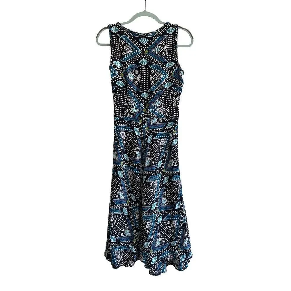 Tory Burch Camilla Dasha Silk Blue and Black Print Dress Size 4